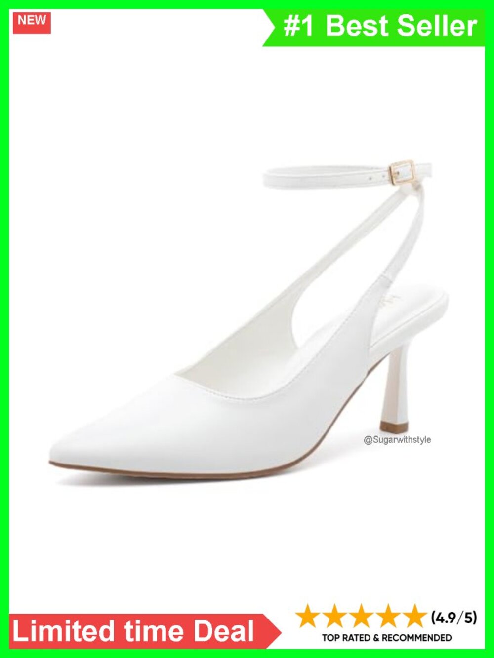 Kitten Heel Slingback Pumps Pointed Toe Adjustable Strap Dress Shoes